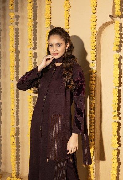 PURPLE KNITTED KURTA SET